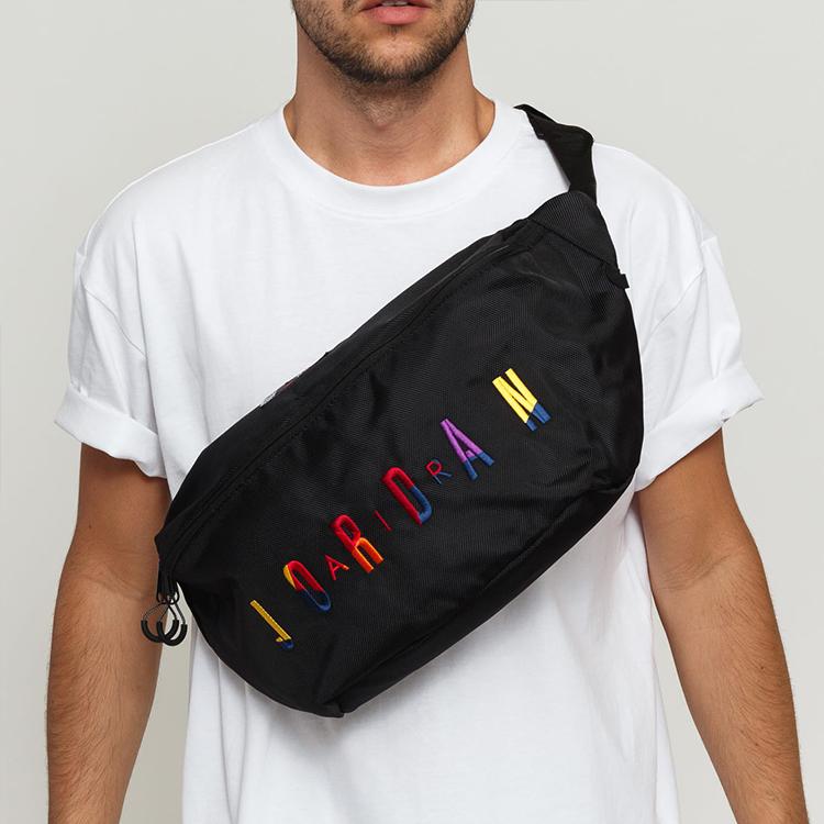 Jordan Crossbody Colorful Embroidered Large Logo Versatile Zipper Polyester Waist Bag Unisex crossbody bag Black 9A0255-K5T