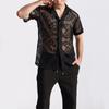 Men's Lace Short Sleeve Shirt Summer Casual Breathable Tops Fashionable Hundred Men's Tops