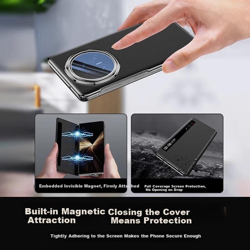 Custodia per telefono Honor Magic V5 Schermo Pieghevole Magnetica a Libro Vera Pelle Copertura Completa Antiurto Ultra-Sottile Finestra Intelligente Premium Business Unisex
