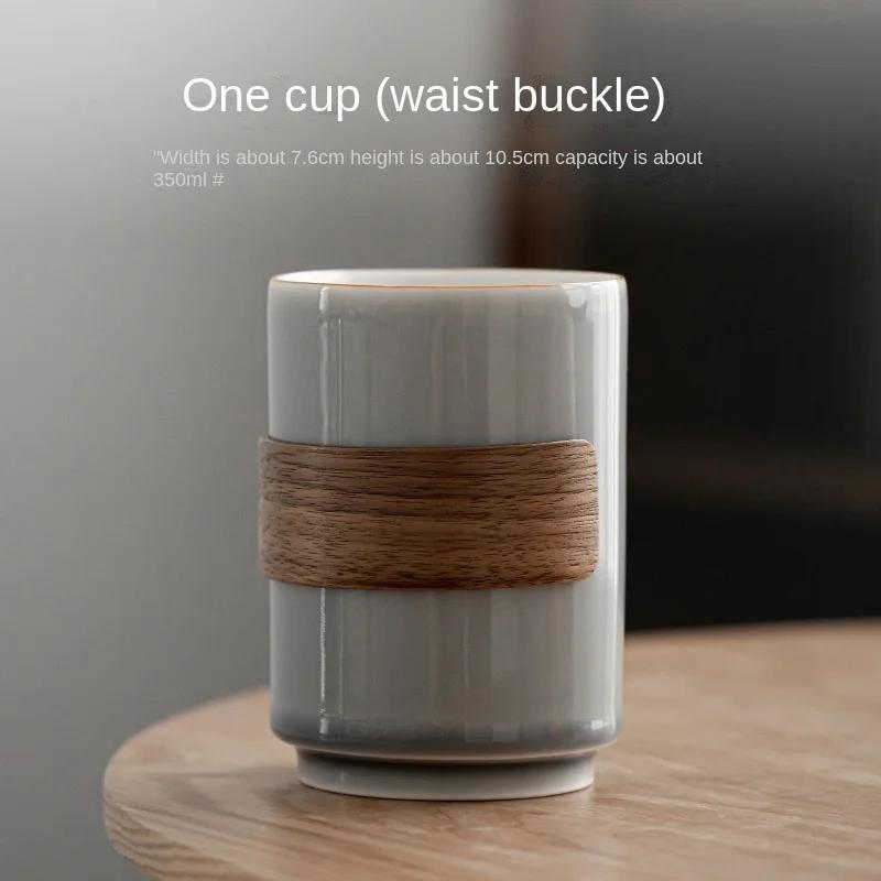 

Bamboo Wooden Buckle Waist Cup Japanese Simple Ice Gray Smoky Ceramic Cup Master Cup Individual Single Cup Teacup Bowls Mug 200-400ml
