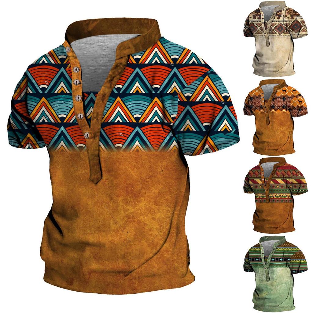 Europeiske og amerikanske vintage topper for menn digitalt trykk med korte ermer