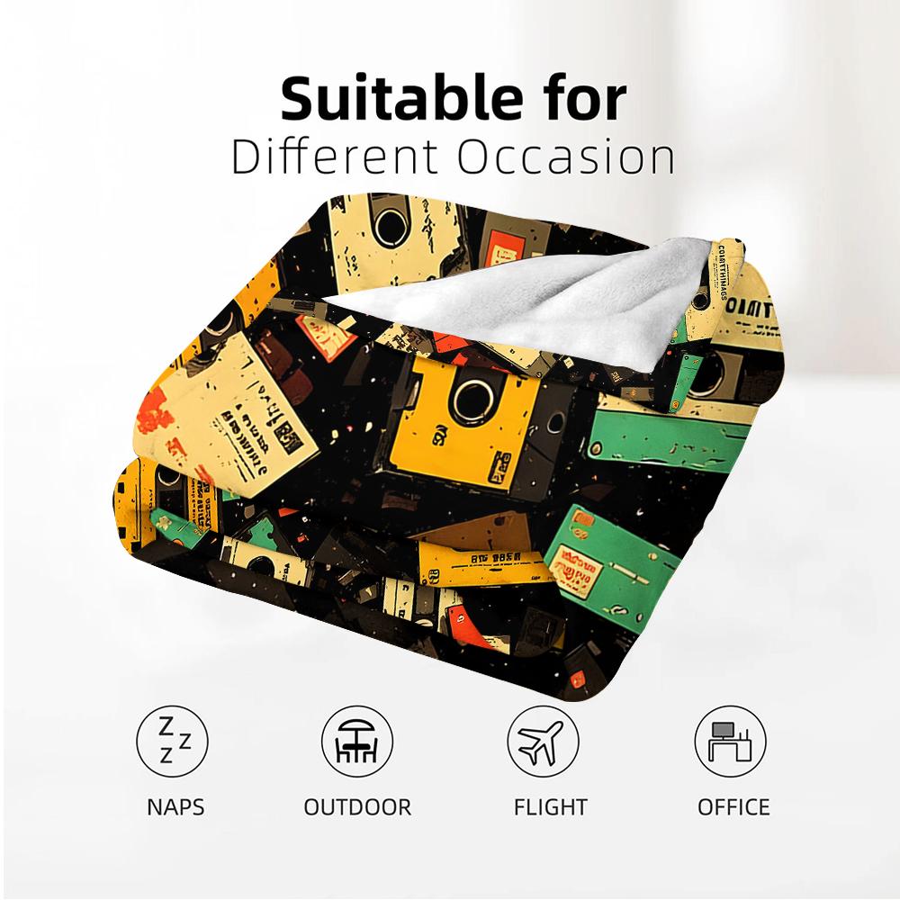 Vintage Retro Cassette Tape Soft Flannel Blanket Breathable Warm Throw for Office Car Sofa Kids Room Birthday Xmas Gift