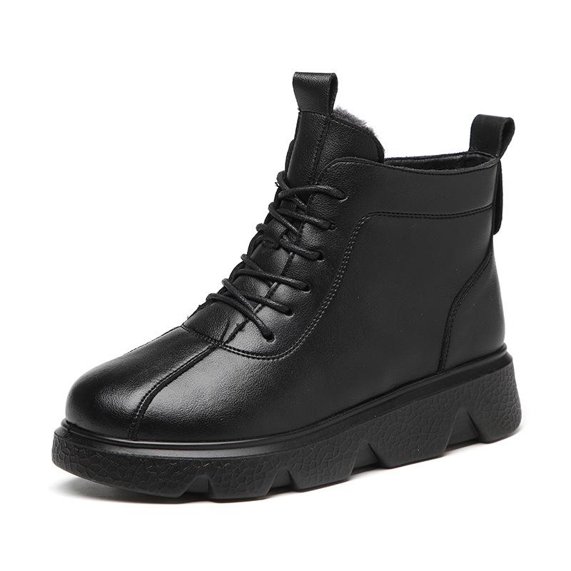 

Женские ботинки зима 2024 женские ботильоны из натуральной кожи женские с круглым носком однотонные теплые меховые зимние ботинки для женщин 41 чёрный