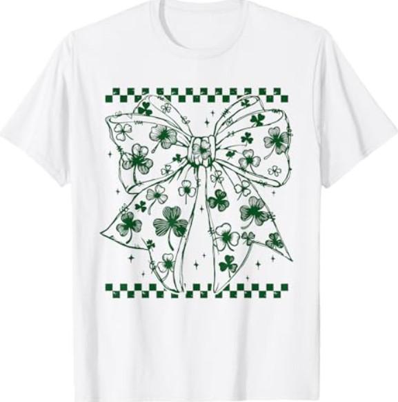 St Patricks Day Coquette Bow Lucky Shamrock Irish Bow Women T-Shirt XXL