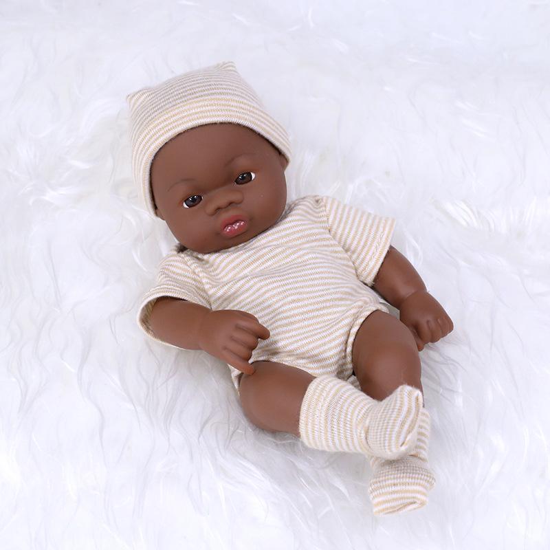 7.87 Inch Reborn Dolls Mini Black Skin Soft and Full Body Vinyl Doll Lifelike Soft Reborn Doll Washable Doll For Toys Gifts