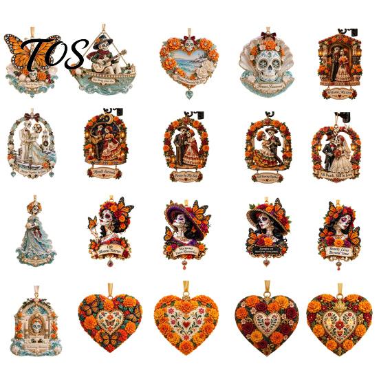 Durable Acrylic Ornaments Day of The Dead Ornament, Mexcian Flower Skeleton Hanging Decoration, Dia Indoor Home Accents De Los Muertos Sugar