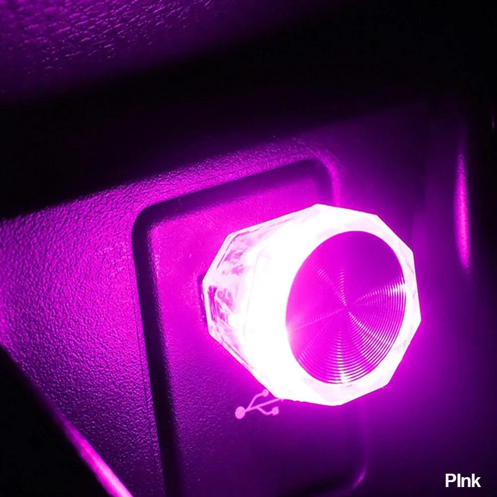 

USB Автомобильный светодиодный атмосферный светильник Декоративные лампы для салона автомобиля Окружающая среда Авто ПК Компьютер Портативный светильник Plug Play Ambient розовый