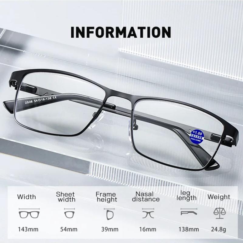 High Quality Metal Frame Reading Glasses Men Business Anti Blue Light Eyewear Classic Square Hyperopic Eyeglasses Diopter +2.25