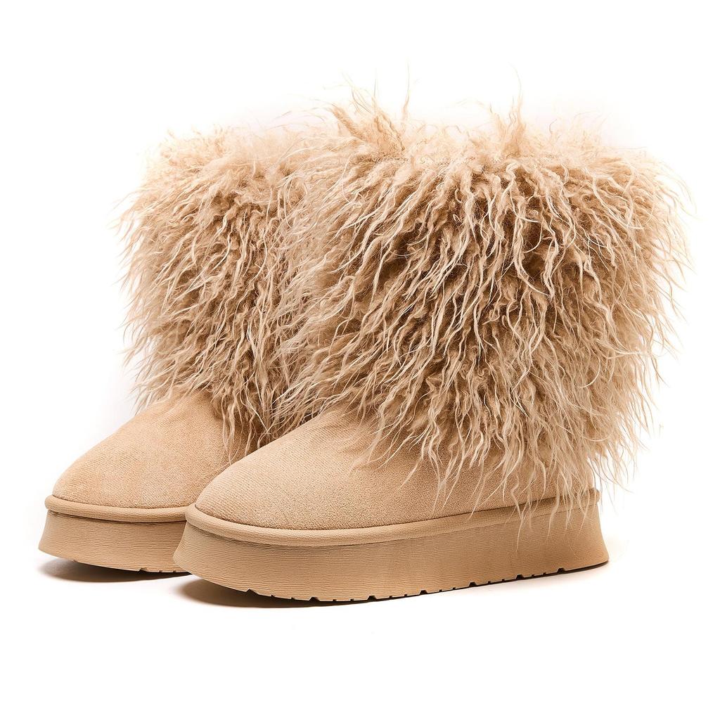 2025 New Style Autumn and Winter Long Wool Mid-calf Boots Thick-soled Warm Home Cotton Shoes Casual Fashion Snow Boots for Women