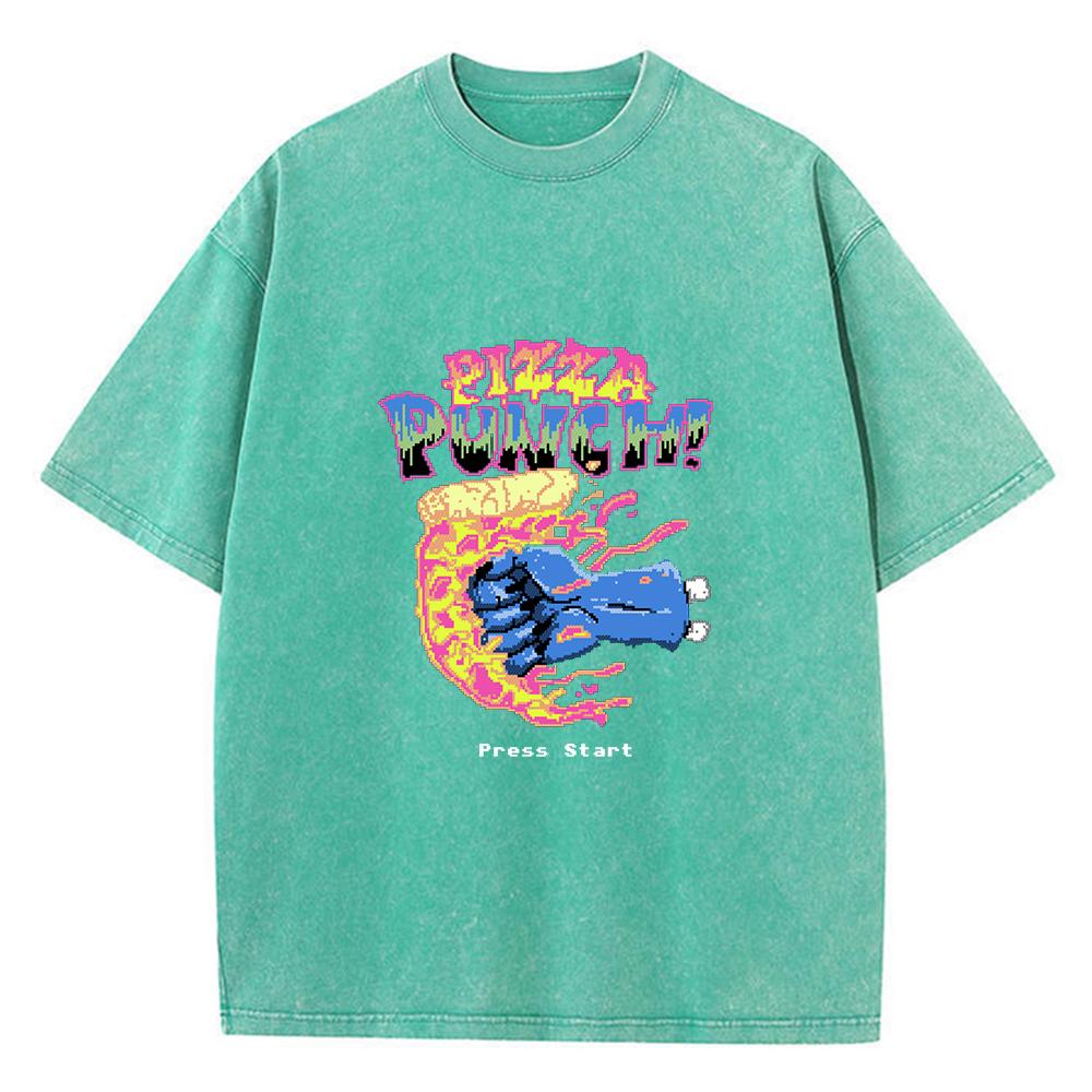 Pizza Punch Press Start Drucken Herren T-Shirts Grafik T-Shirts Hochwertiges Alltags-T-Shirt Baumwolle Freizeit Kurzärmelig