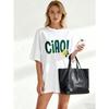 Oversized T Shirt Black Ciao Text And Lemon Print Casual Wear For Women