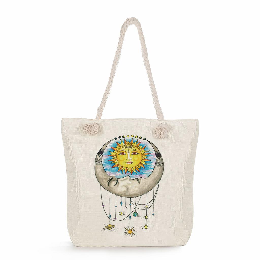 Geometric patterns print thick rope single-shoulder beach bag 7282 CLE