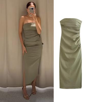 Dress Summer Women 2023 New Chic Ruched Elegant Tube Top Tight Holiday Dress Fashion Street Casual Comfortable Women Dress