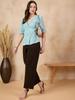 Sea Green Self Design Puff Sleeve Wrap Top