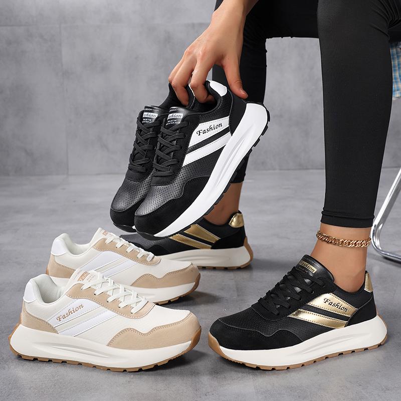 Spring Thick Bottom Women's Shoes Summer Casual Patchwork Leather Sneakers Casual Vulcanised Shoes Ladies Running Shoes