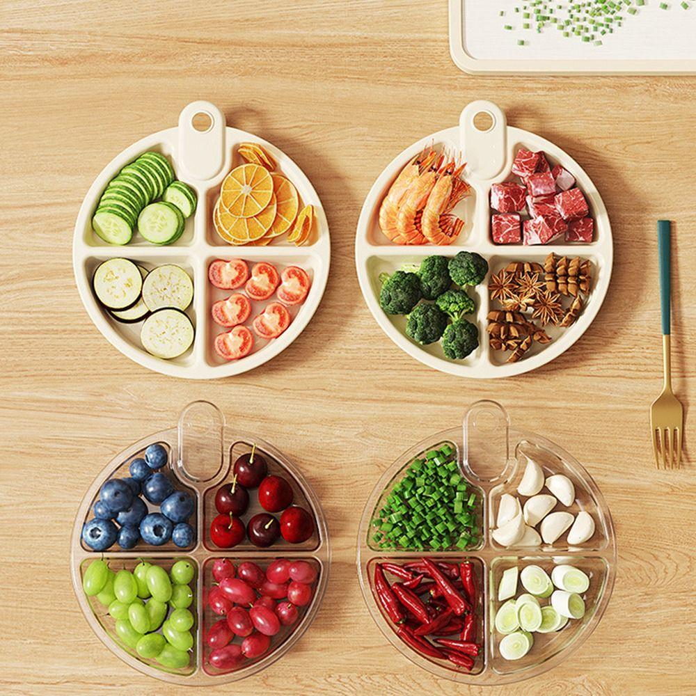 Multi-functional 4 Grid Divided Plate Reusable Stackable Onion Ginger Storage Dish Fruit Snack Tray