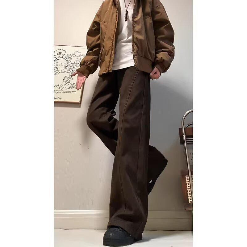 Maillard brown overalls men's loose high street cleanfit straight jeans trendy new casual pants