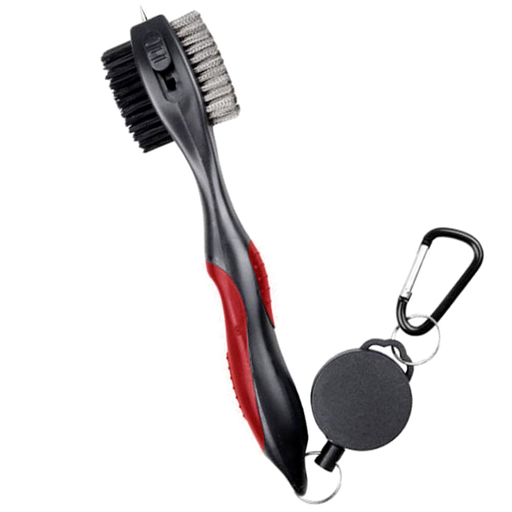 Golf Club Brush Cleaner Double-Sided Wire/Nylon Bristles with Retractable Clip Hook For Iron Wood Groove Cleaning Tool