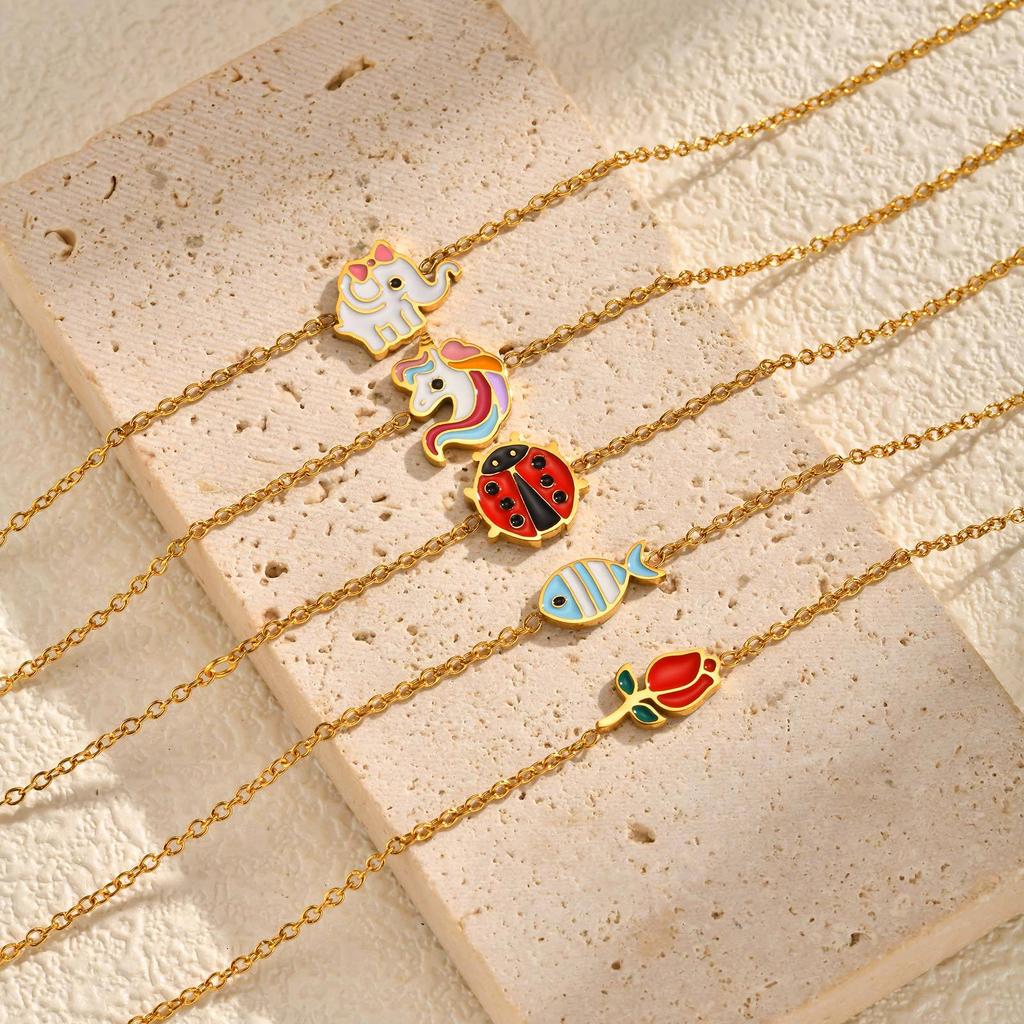 Children'S Fun Cute Wind Stainless Steel Epoxy Cartoon Bracelet 18K Gold Plated Jewelry Br-2593