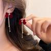 Elegant Red Velvet Bow Tassel Long Earrings - Luxury Socialite Studs