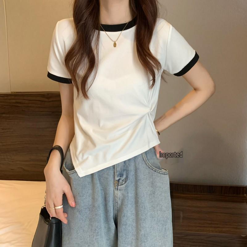 

Женская футболка с коротким рукавом контрастного цвета - Летний шик 2024, Необычный дизайн Medium белый