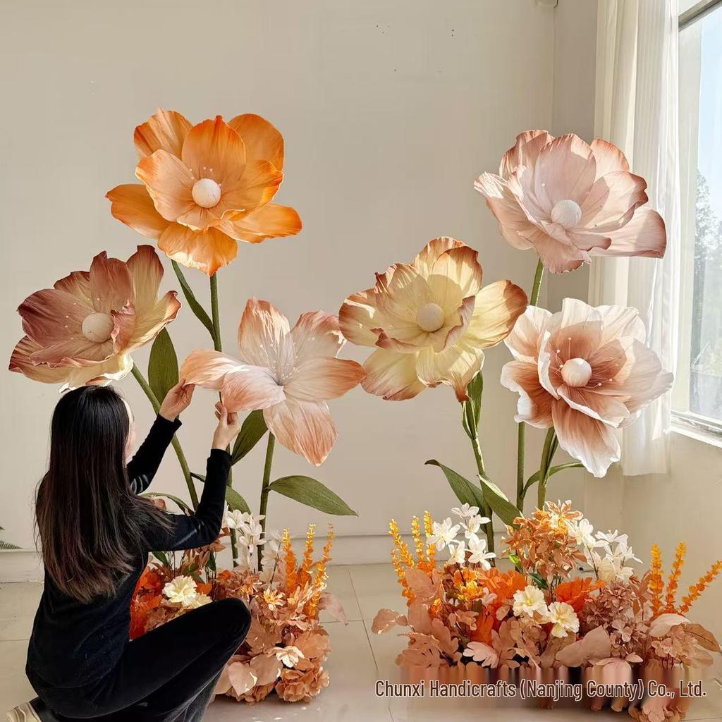 Giant Coffee-Colored Autumn Paper Poppy Flowers for Wedding and Window Displays