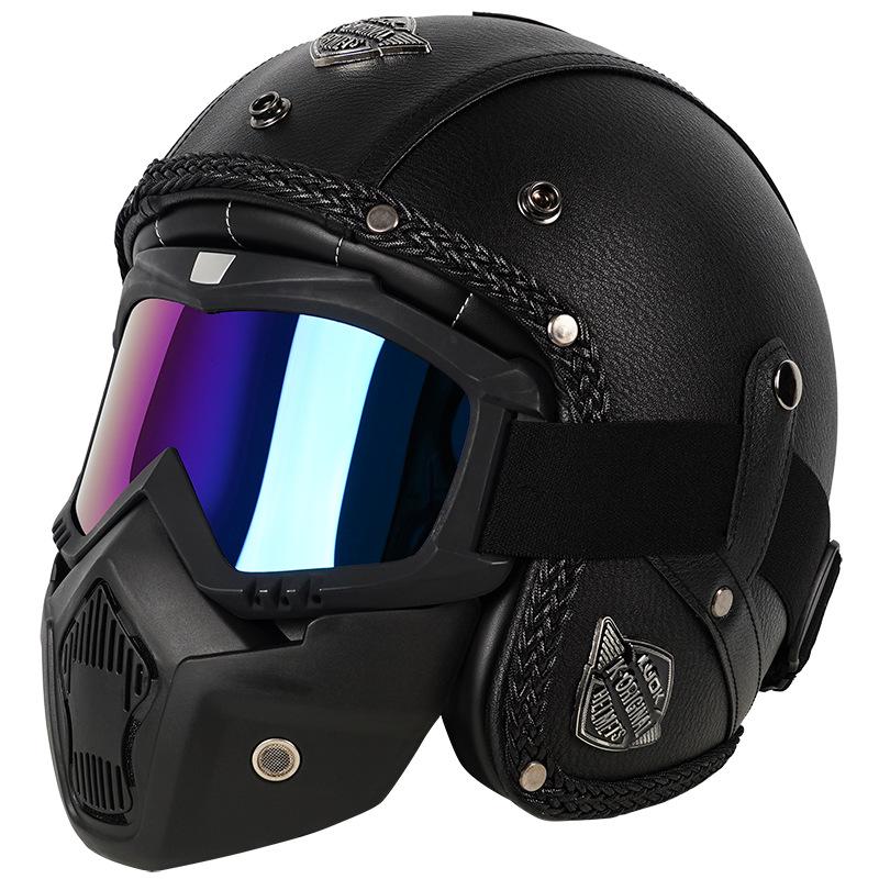 Retro Harley Helmet Crown Prince Cruising Motorcycle Helmet Men's And Women's Four Season Motorcycles Electric Bikes 3/4 Half Helmets Leather Helmets