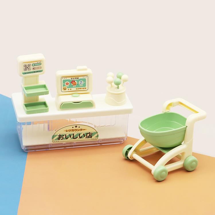 Simulation Mini Supermarket Shopping Mall Doll House Checkout Page Cash Register Lollipop Ornament Model Play House Small Toy