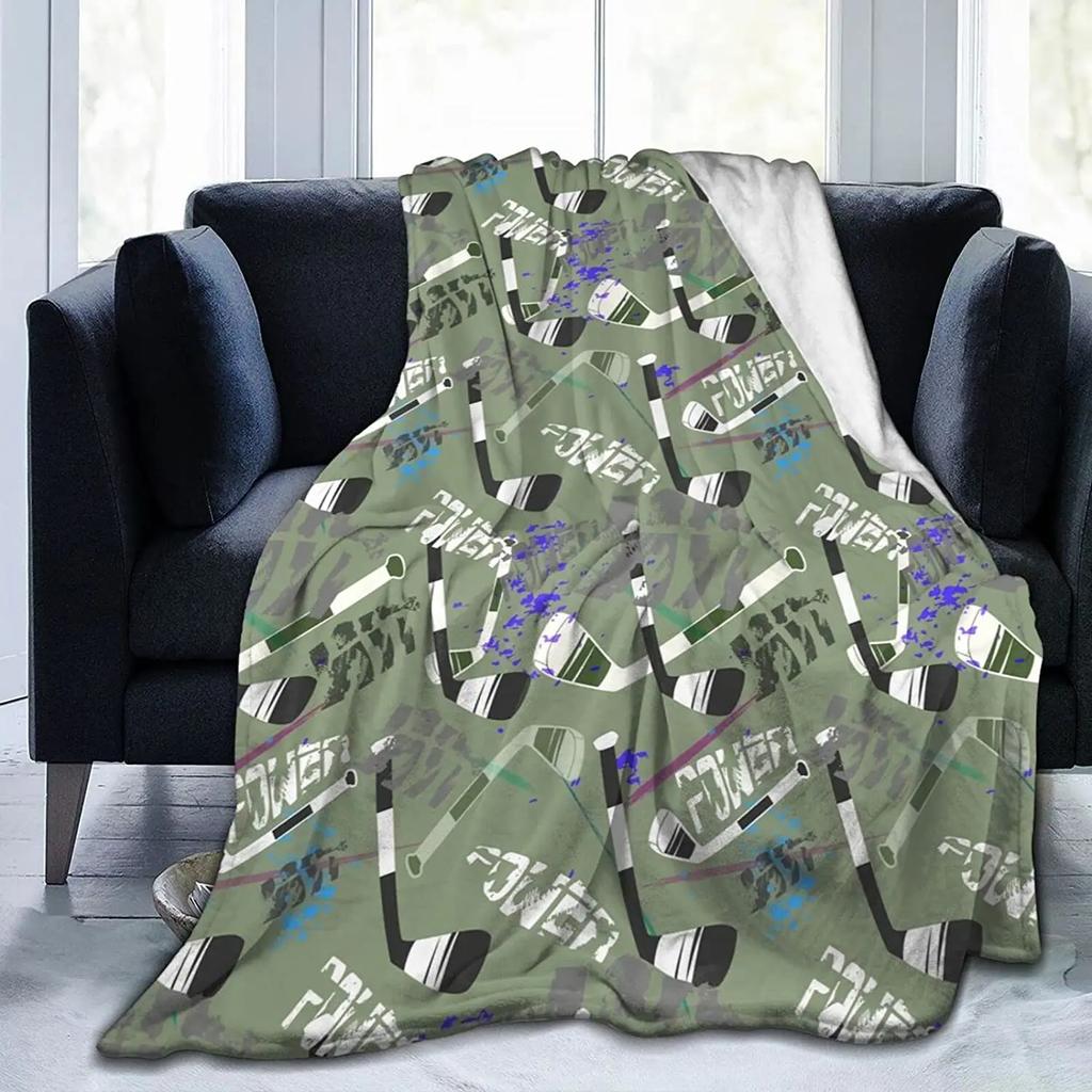 Ice Hockey Flannel Throw Blanket Winter Sport Pattern Blanket for Bed Sofa Couch Warm Lightweight Super Soft King Queen Size