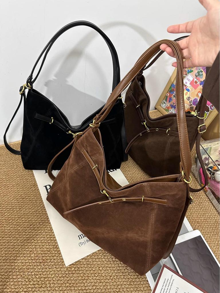 2024 Women's Large Capacity Suede Tote: Autumn/Winter Casual Shoulder & Crossbody Bag