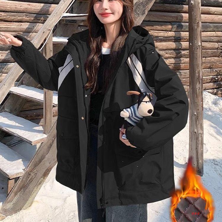 European hooded pie overcomes cotton jacket women's autumn and winter cotton padded waist thickened jacket contrasting color cotton coat