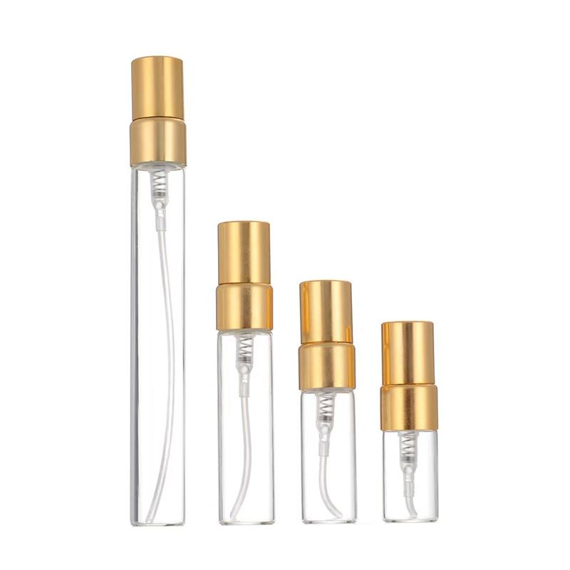 50/100PCS 2ML 3ML 5ML 10ML Gold Mini Empty Spray Bottle Cosmetics Perfume Glass Bottle Sample Thin Glass Vials Wholesale
