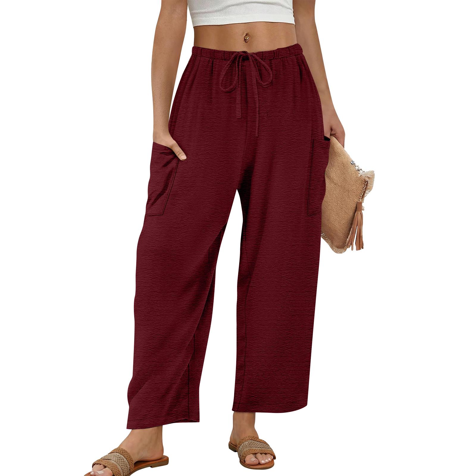 

Women’s Wide Leg Lounge Pants with Drawstring Waist and Pockets Relaxed Fit Lightweight Casual Trousers for Daily Wear XL