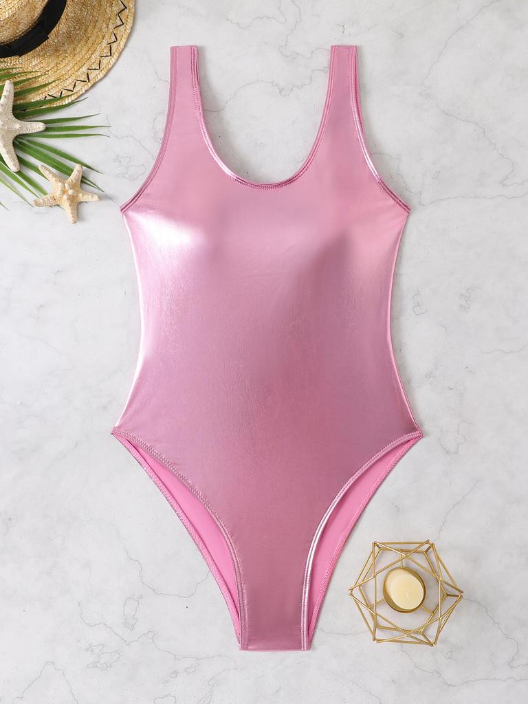 Women's Reflective Gold Silver Hot Stamping One-Piece Swimsuit