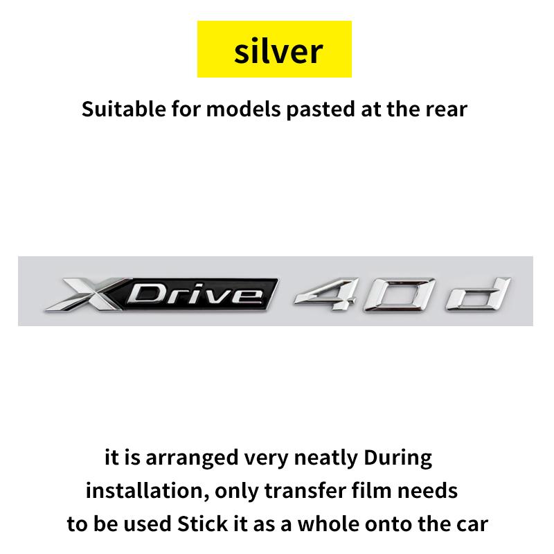 

Suitable for BMW X1 X2 X3 X4 X5 X6 X7 F49 U12 F39 G08 G18 F15 F25 F26 G01 G02 G05 G06 G07 logo and tail letters silver