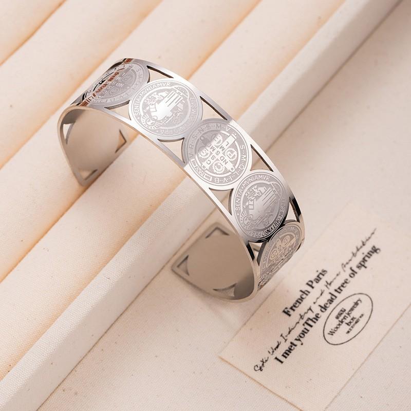 Retro Viking Pattern Cold Wind Opening Bracelet Exaggerated Simple Design Bracelet Light Luxury High-End Jewelry
