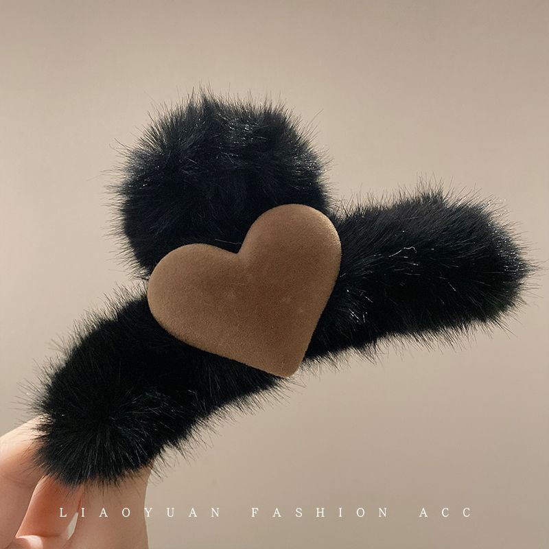 

High-End Faux Fur Claw Clip - Large Hair Clip for Women, New Luxury Shark Clip Hair Accessory for Back of Head чорний