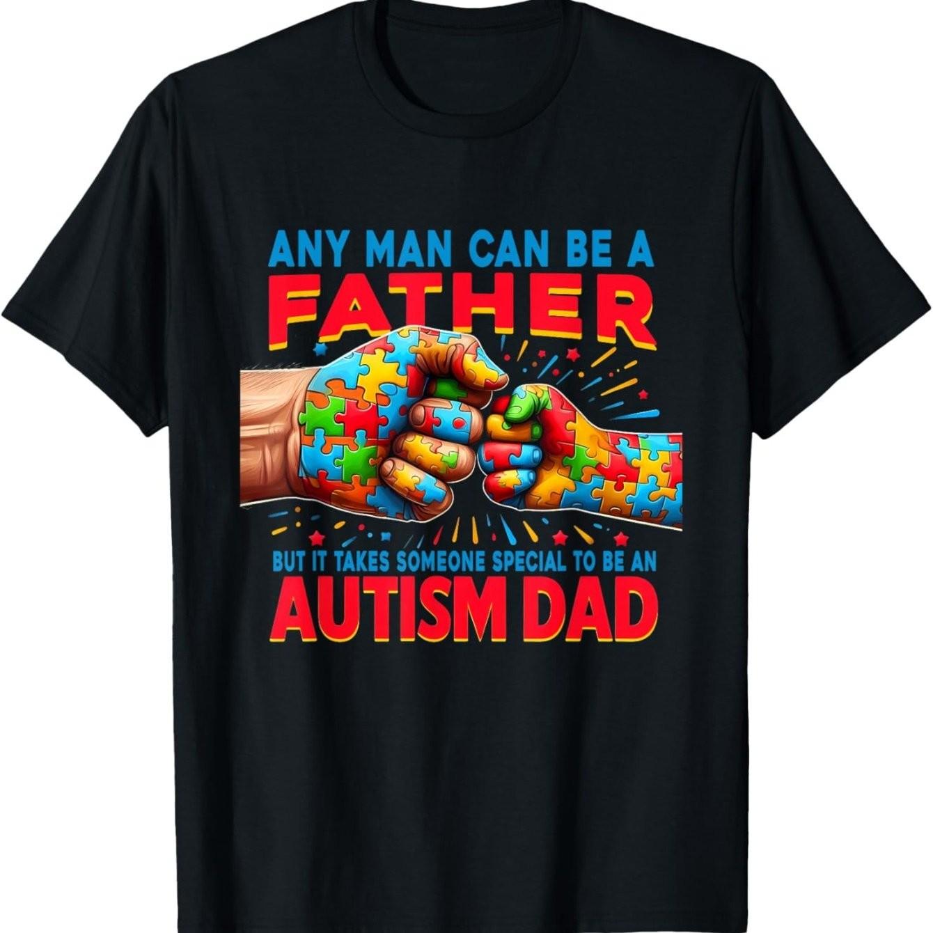 Autism Dad Fist Bump Graphic Tee Men Casual Short Sleeve Crewneck Cotton TShirt Awareness Gift S