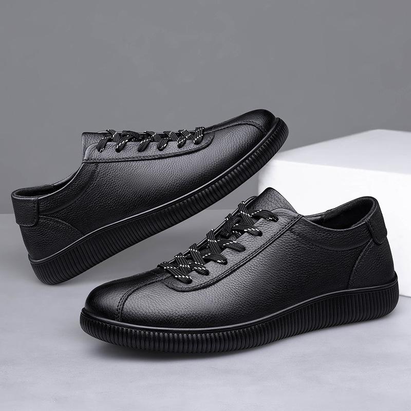 Men's Genuine Leather Plus Size Casual Black Shoes with Soft Sole for Spring and Autumn