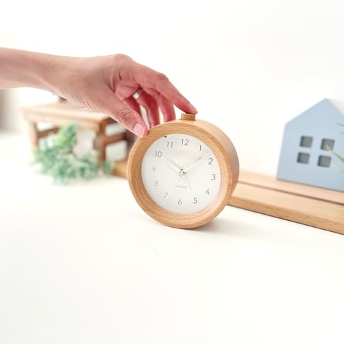 KATOMOKU Alarm Clock 6 Natural km-89NA Wooden Alarm Clock with Snooze and Light, 11 x 11.6 x 4.6 cm