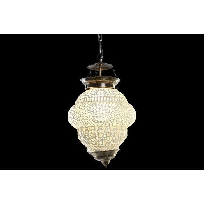 Suspension - Design Arabe - Verre et Métal - Blanc - 25W - 23x23x33cm