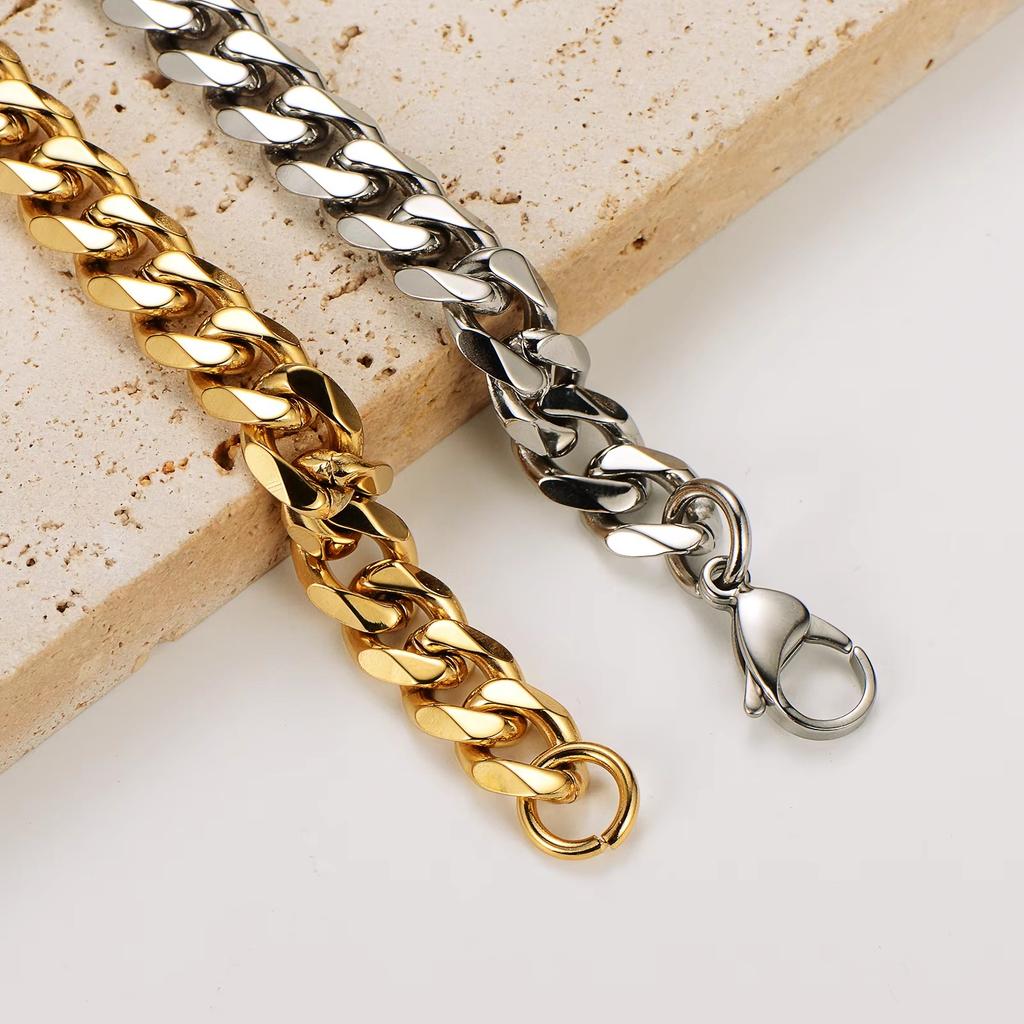 High Polished 3.5mm 5mm 7mm 9mm 11mm 18K Gold Plated Chunky Cadena Cubana Stainless Steel Miami Cuban Link Chain Necklace
