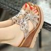 New 2025 Plus Size 32-43 Comfortable Thick Sole Platform Wedges Slippers Women Wedding Shoes Rhinestone Floral High Heels Slides