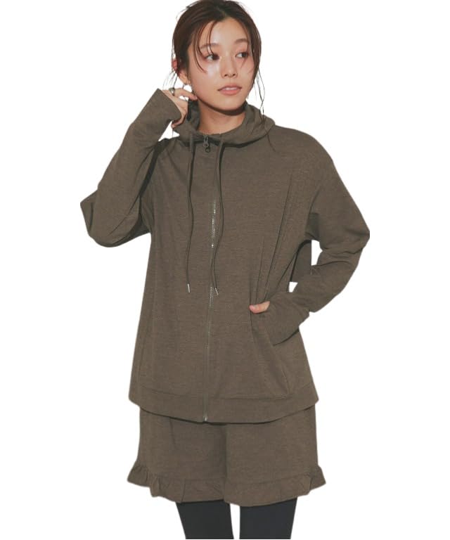 

Pierrot Rash Guard UV Cooling Back Long for Sizes MD Women s Hoodie, Protection, Touch, Flare, Sleeve, Drawstring, Washable, Swimwear, LL, Brown,