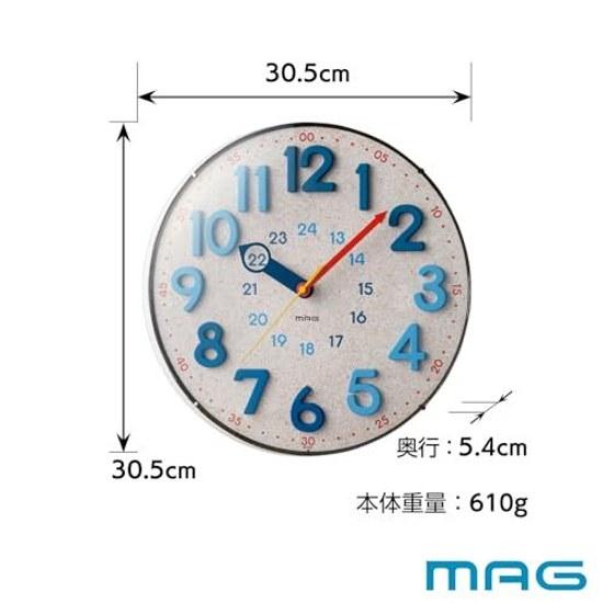 MAG Wall Clock Analog Radio Stylish Cute Interior Dome Glass Spherical Educational 24-Hour Display Size 30cm x Natural Cork Nighttime Second Hand Stop