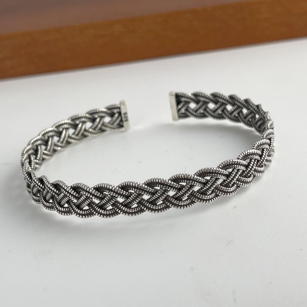 100% Solid 925 Silver Retro Bracelet for Women Men Vintage Handmade Hollow Chain Bracelet Birthday Gift Jewelry