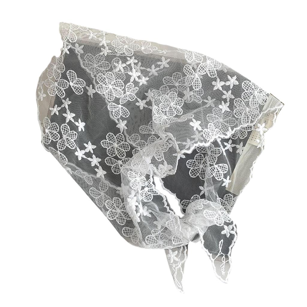 Vintage Style Lace Triangle Scarf for Home Decors Fashion Headwrap with Floral Patterns and Breathable Polyester Fabric