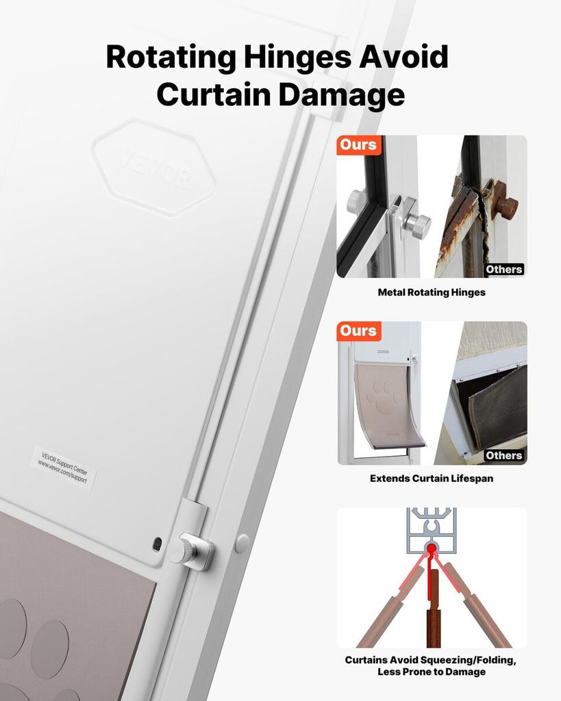 Dog Door for Sliding Glass Door, 2311-2439 mm Adjustable Height, Aluminum Alloy Frame with Metal Rotating Hinges, Lock Design, 209.6 x 311.2 mm Flap,