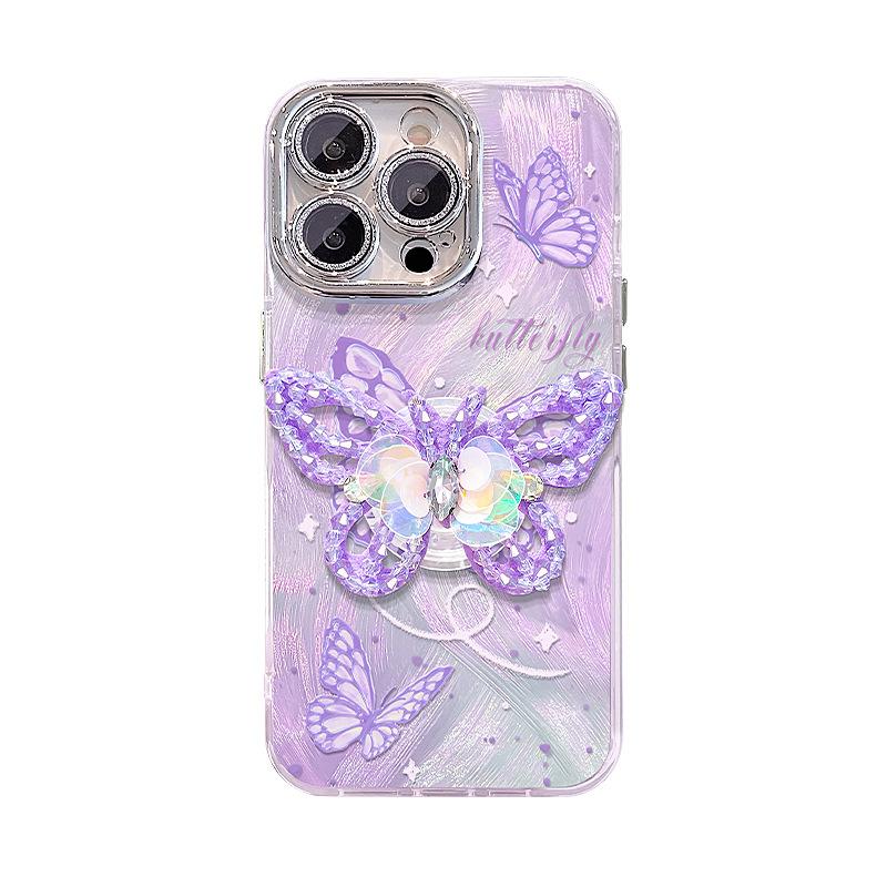 Bead Butterfly Stand Suitable for Apple 16 Mobile Phone Case Huawei Mate60pro Feather Yarn 15 High-end Sense 14/13 Women