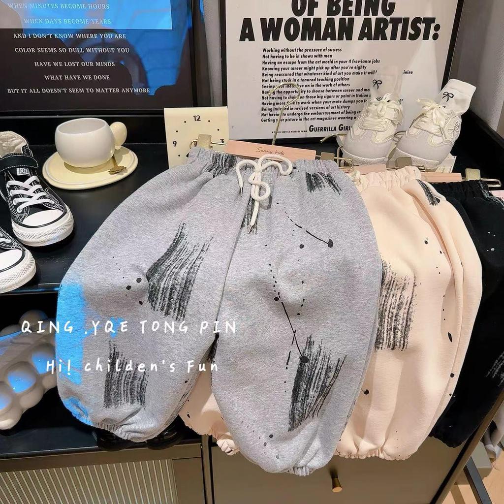 2024 Autumn Graffiti Print Korean-Style Casual Pants for Boys and Girls